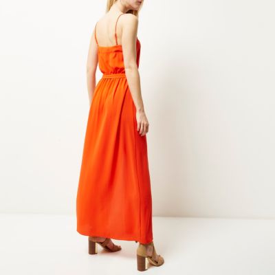 Red button down maxi dress